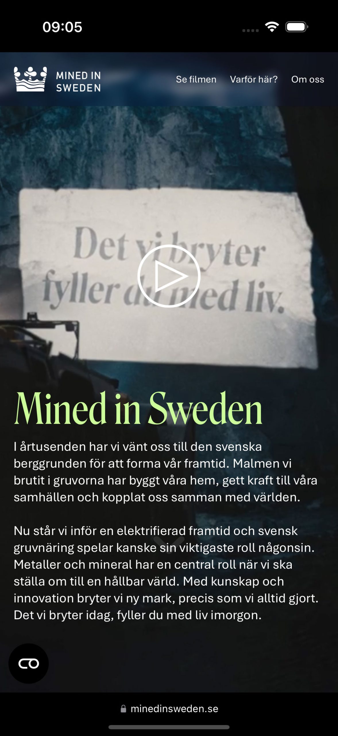 Mined in Sweden mobile design